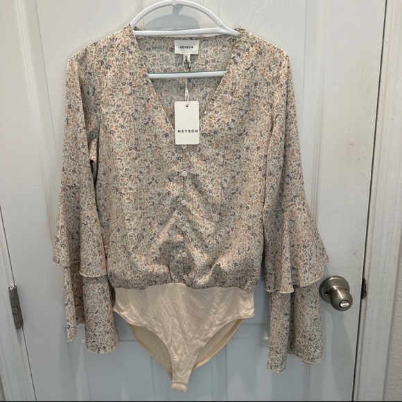 heyson Tops - Heyson Cream Floral Button-Front Bodysuit Top
